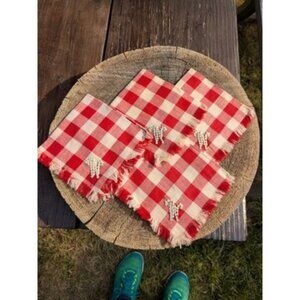 For Vintage Red And White Checkered Embroidered With The Letter W/ M  Fringe